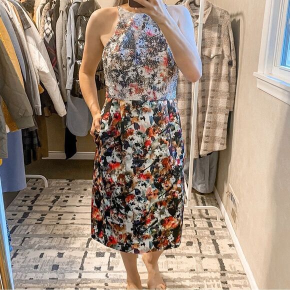 ML Monique Lhuillier Aviva Sequin Dress Watercolor 6 - Picture 8 of 8